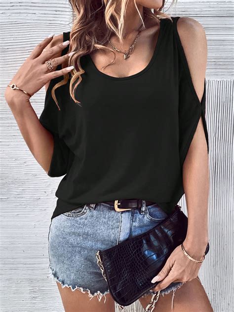 Shein Lune Cold Shoulder Solid Tee Shein Usa