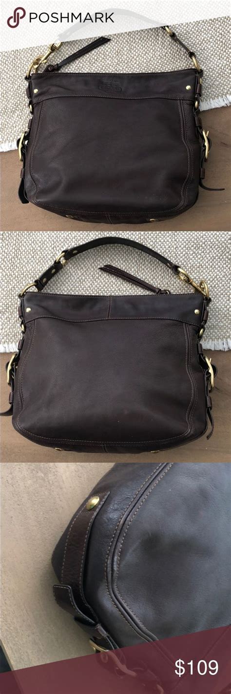 gorgeous chocolate leather coach handbag  gold hardware