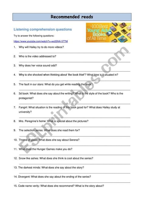 Listening Comprehension Book Recommendations Esl Worksheet By Sfdslrf