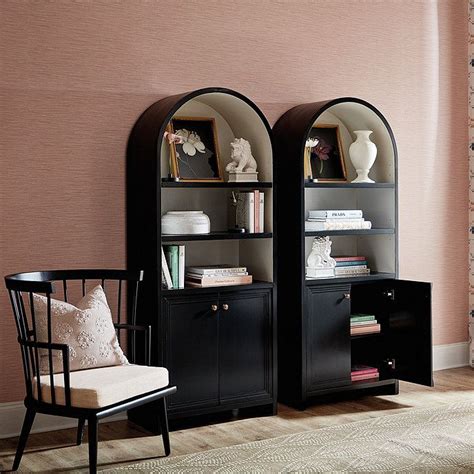 Albany Arched Bookcase Cabinet With Doors Home Bookcase Black