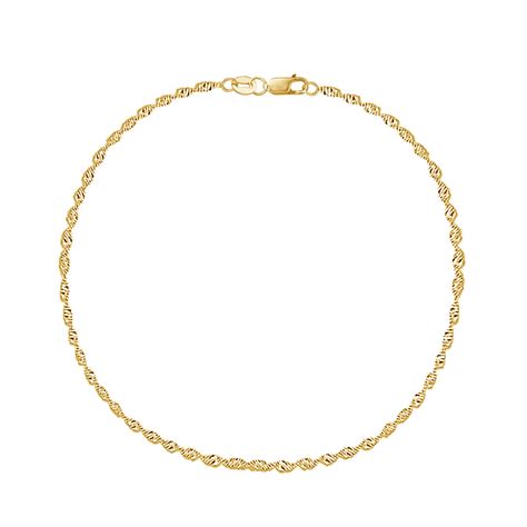 14k Real Yellow Gold Singapore Sparkle Anklet Ankle Bracelet Lobster L