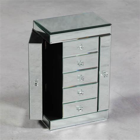 Stunning 5 Drawer Venetian Jewellery Box Clear Mirrored Glass Opening Sides