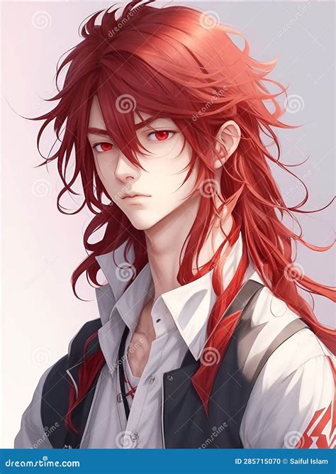 An Ban Anime Boy with Red Long Hair Stock Illustration - Illustration of fashion, cartoon: 285715070