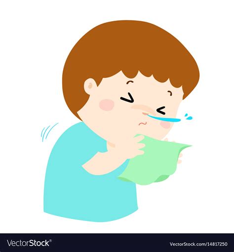 Little boy sneezing cartoon Royalty Free Vector Image