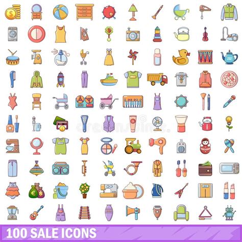 100 Iconos De La Venta Fijados Azules Ilustración del Vector