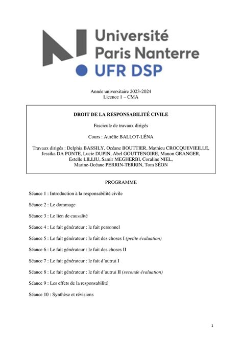 FIche TD Année universitaire 2023 2024 Licence 1 CMA DROIT DE LA