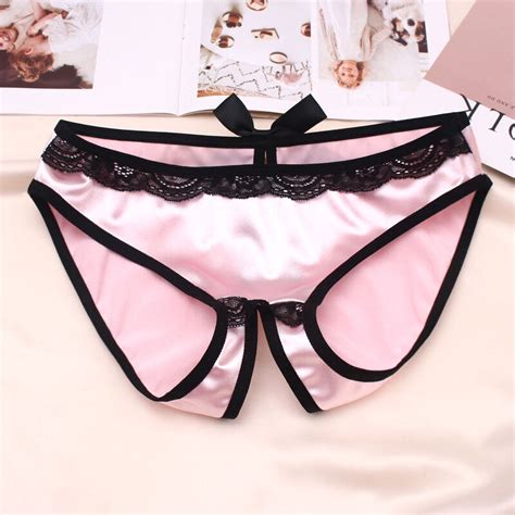 Women Silk Satin Crotchless Thong G String Panties Lingerie Underwear