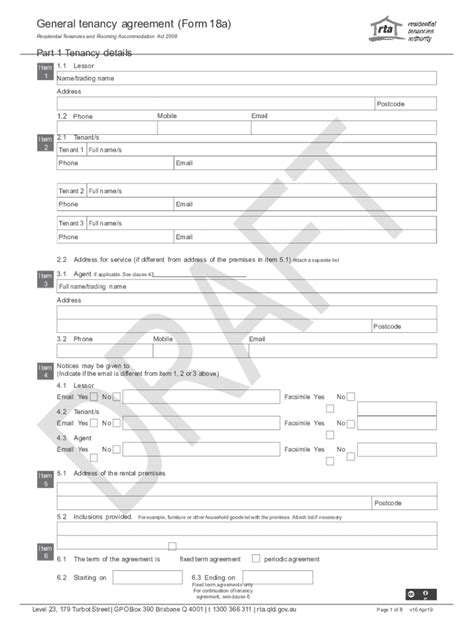 Fillable Online Rta General Tenancy Agreement Form A Pdf Reset Form