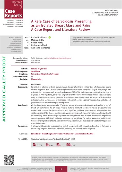 Pdf A Rare Case Of Sarcoidosis Presenting As An Isolated Breast Mass