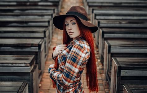 Wallpaper Women Redhead Shirt Hat Portrait Depth Of Field Long