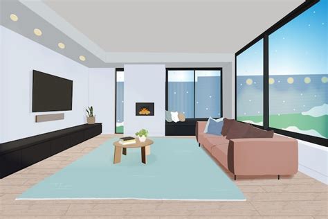 Dibujo De Sala De Estar Con Chimenea Vector Premium