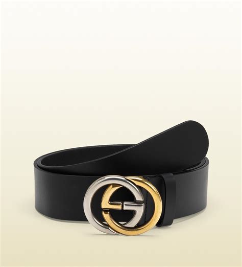 Gucci Leather Belt With Bi Color Interlocking G Buckle In Black Lyst Uk