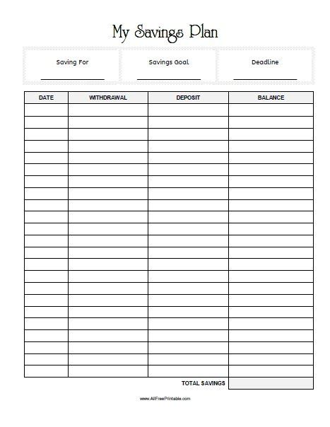 Print Savings Planner Free Printable