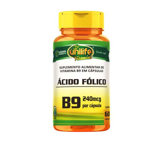 Vitamina B9 Ácido Fólico em cápsulas 500 mg Unilife Unilife Vitamins