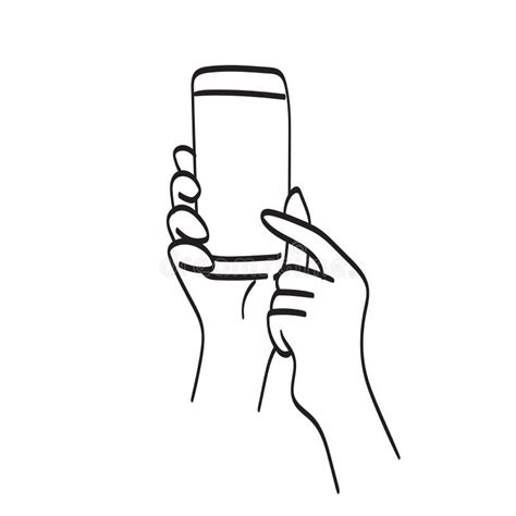 Line Art Mock Up Hand Holding Smartphone With Blank Screen Illustration