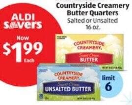 Countryside Creamery Butter Quarters Salted Or Unsalted Offer At ALDI