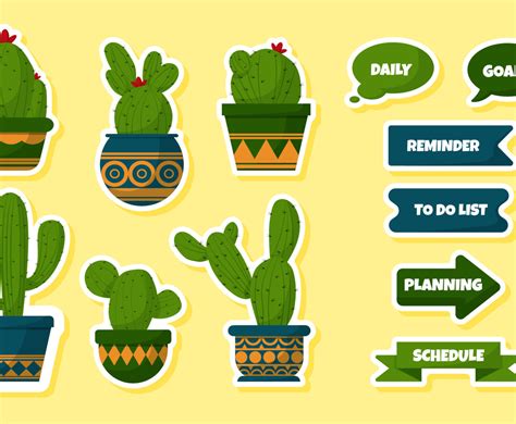 Cactus And Succulents Journal Sticker Set Vector Art And Graphics