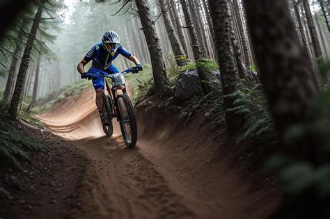 Premium Ai Image A Man Riding A Mountain Bike In A Forest