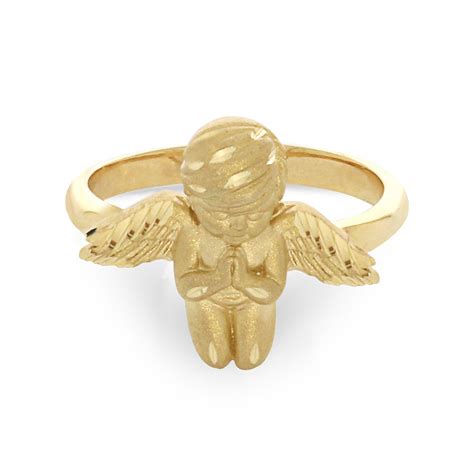 14k Solid Gold Praying Angel Ring Angel Ring Religious Ring Etsy