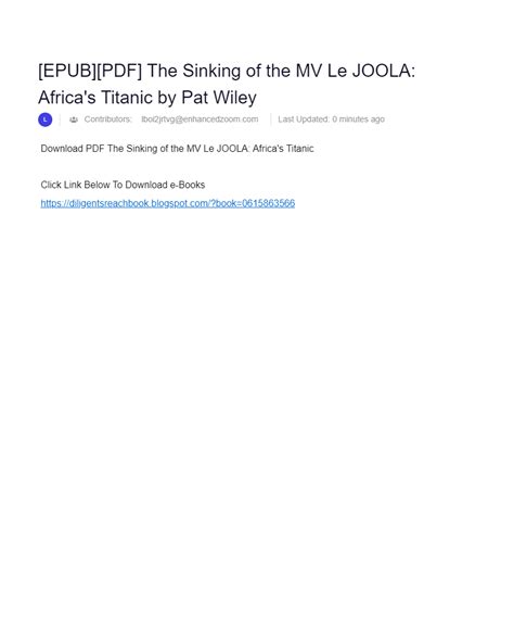 EPUB PDF The Sinking Of The MV Le JOOLA Africa S Titanic By Pat