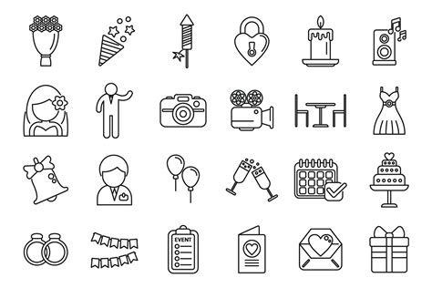 Event Planner Icons Set Outline Vector Graphic By Anatolir