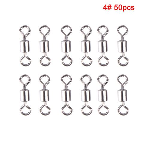 50PCS Fishing Barrel Bearing Rolling Swivel Solid Ring Lures Connector