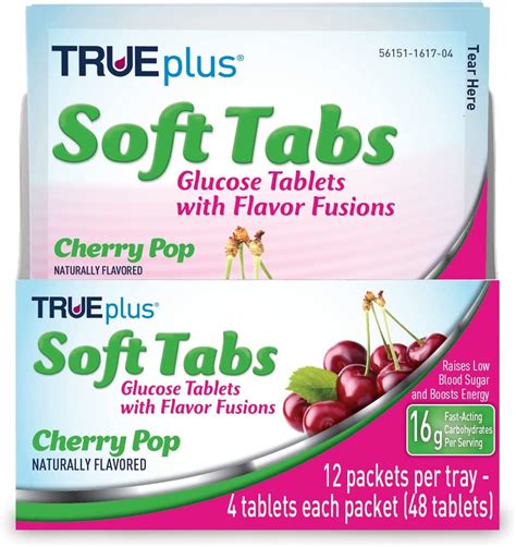 TRUEplus Soft Tabs Glucose Tablets - 48 Tabs, Cherry Pop Flavor - 12 ...