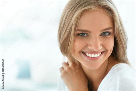 Portrait Beautiful Happy Woman With White Teeth Smiling Beauty High