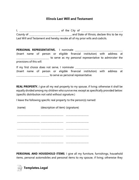 Illinois Last Will And Testament Templates Free Word Pdf Odt