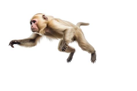 Premium Ai Image Jumping Moment Capuchin Monkey On White Background