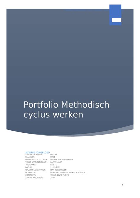 Portfolio Methodisch Cyclus Werken BSW Jeanine Jongbloed Portfolio