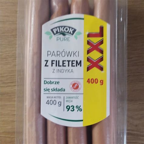 Pikok Pure Parówki z indyka XXL 93 mięsa kalorie kJ i wartości