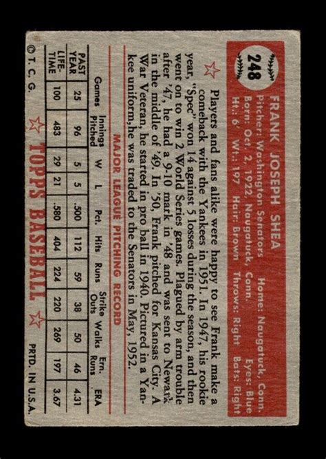 1952 Topps Set Break 248 Frank Shea LOW GRADE GMCARDS EBay