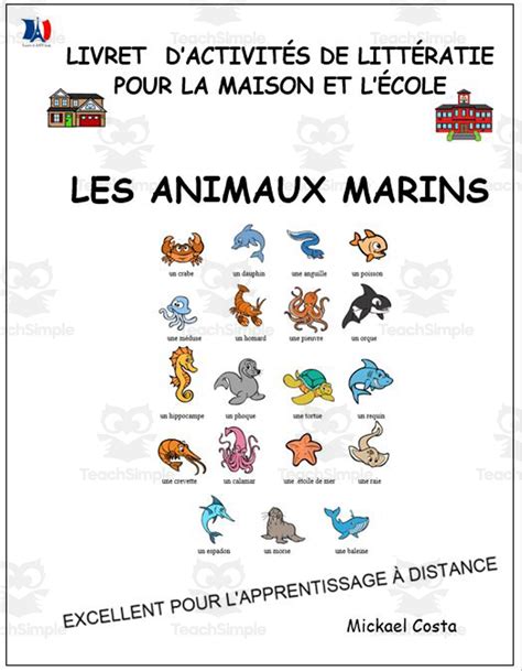 Livret dactivités de littératie et vocabulaire Les animaux marins by