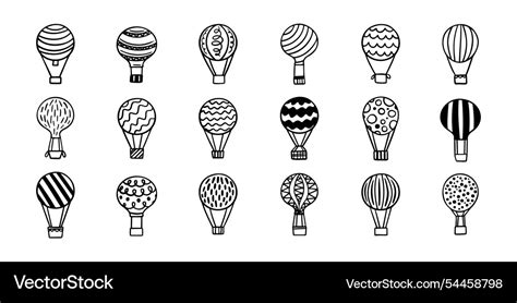 Hot Air Balloon Doodle Set Hand Drawn Hot Air Vector Image