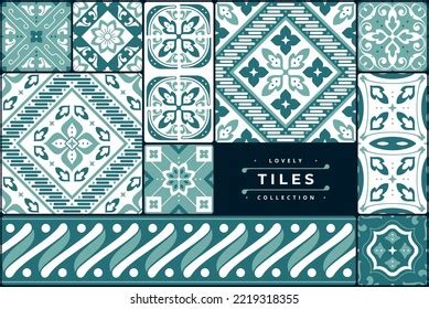 Beautiful Green Tile Pattern Design Collection Stock Vector (Royalty ...