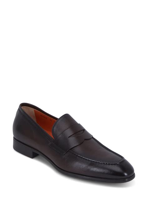 Santoni Gavin Dark Brown Leather Penny Loafer Mitchell Stores