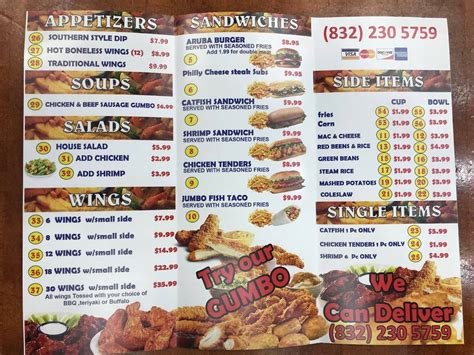 Menu At Aruba Fish And Chicks Restaurant Houston Westheimer Rd