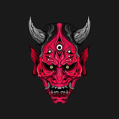 japanese Culture Red demon hanya mask or oni mask with hand draw style ...