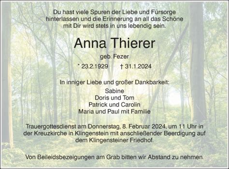 Traueranzeigen von Anna Thierer Südwest Presse Trauer