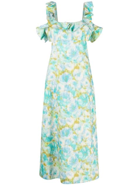 Zimmermann Floral Print Linen Midi Dress Zimmermann