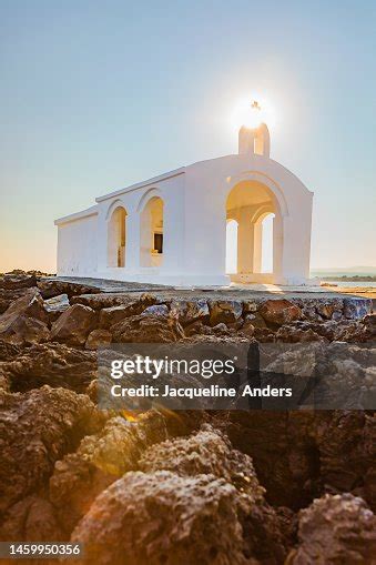 Backlit Little Greek Orthodox Chapel Of Agios Nikolaos In Georgioupoli