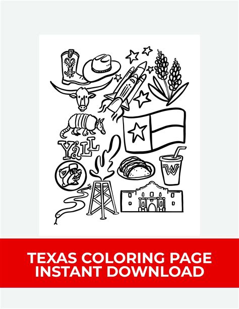 Texas Coloring Page Texas Party Texas Activity Etsy