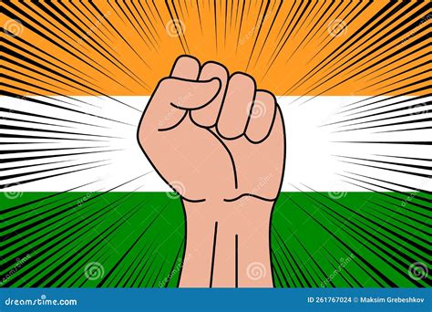 Human Fist Clenched Symbol On Flag Of India Stock Vector Illustration