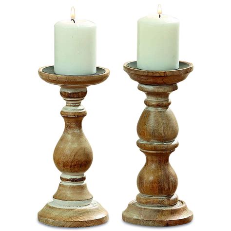 Rustic Stockbridge Wooden Candle Holders Set Of 2 Spiked Metal Top