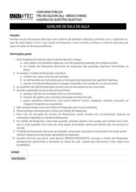 Pdf Auxiliar De Sala De Aula Site Admtec Org Br De Sala De