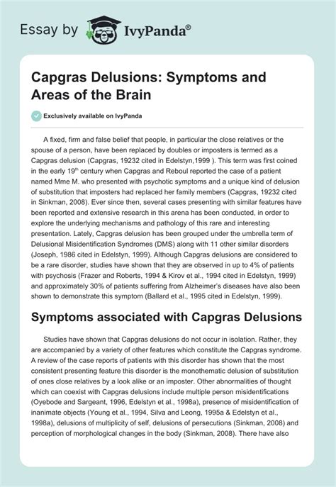 Capgras Delusions Symptoms And Areas Of The Brain 2493 Words Essay