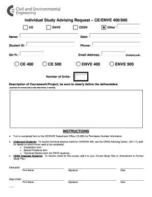 Fillable Online Ceenve Calpoly Individual Study Advising Request Form