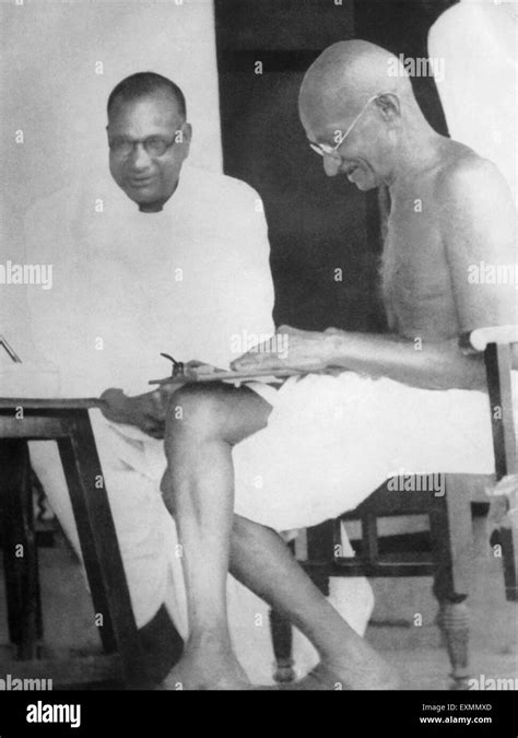 Mahatma Gandhi with Jamnalal Bajaj at Sevagram Ashram Nagpur Maharashtra India 1940 Stock Photo ...