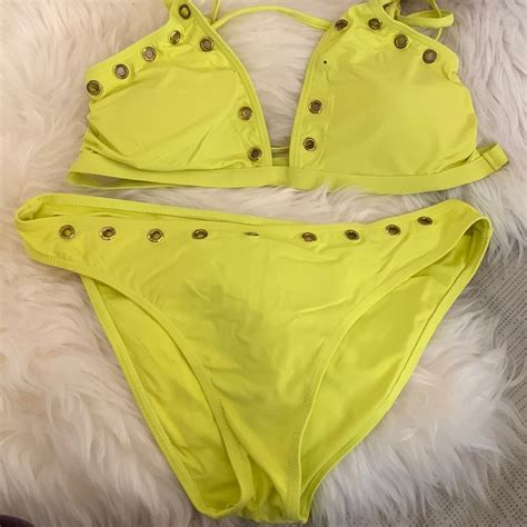 Tini Bikini Yellow Neon Bikini Grommet Studs Sz Small Gem